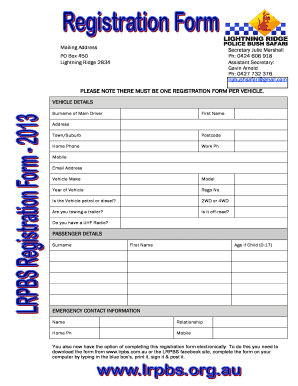 PLEASE NOTE THERE MUST BE ONE REGISTRATION FORM PER VEHICLE