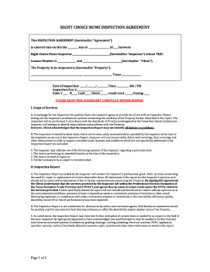 Fillable Online Pre Inspection Agreement Form Right Choice Home