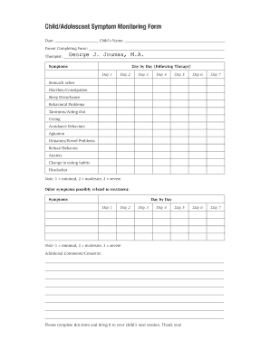 Child Symptom Monitoring Form
