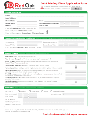 2014 Existing Client Application Form - Red Oak Tax Refunds