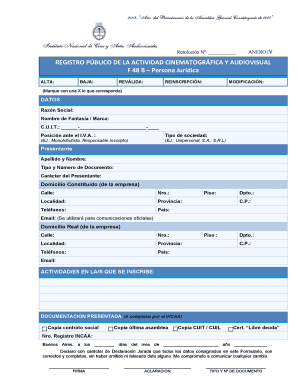 Argentina Film and Audiovisual Activity Registration Form
