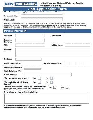 Fillable Online ukneqas org Job Application Form Template - bUKb NEQAS