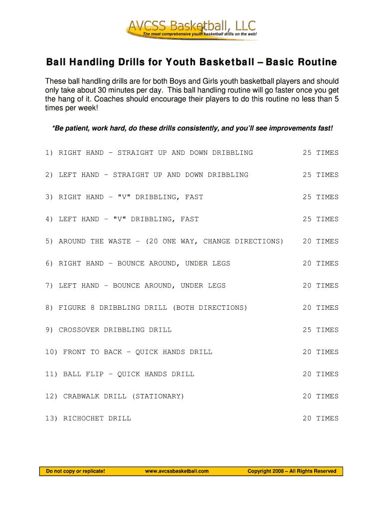 Fillable Online Ball Handling Drills for Youth Basketball Basic Routine