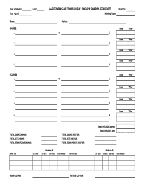 Ladies interclub tennis league - regular division scoresheet - LITL.org - litl