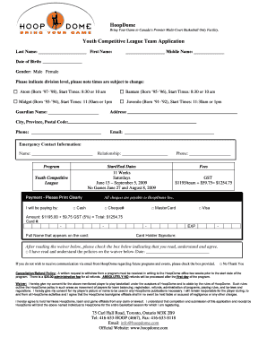 Youth Competitive League Team Application - Hoop Dome