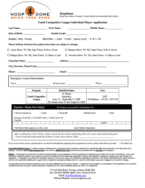 Youth Competitive League Individual Player Application