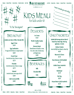 KIDS MENU - Punderson Manor State Park Lodge