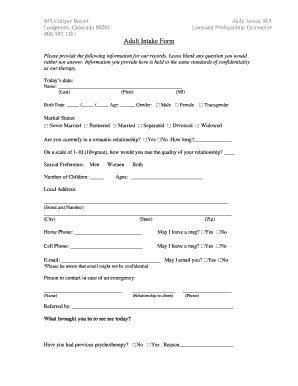 Fillable Online Adult Intake Form - bjudyinnesbbcomb Fax Email Print ...