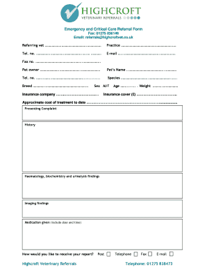 Critical Care Request Form - Highcroft Veterinary Referrals - highcroftvetreferrals co