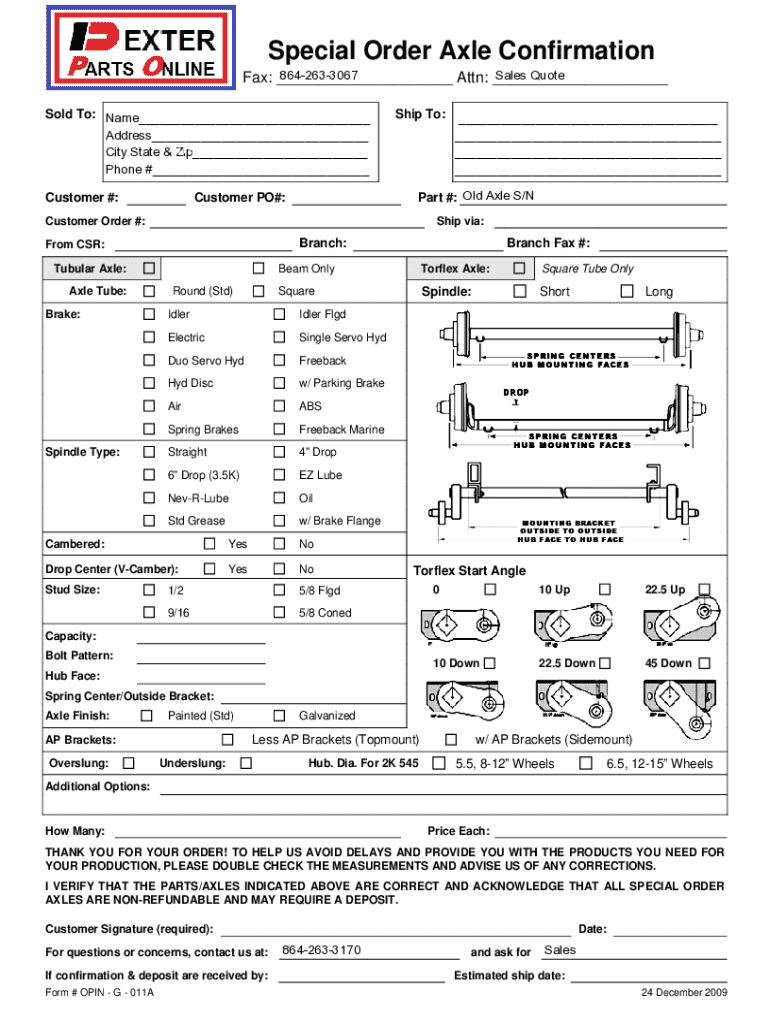 dexter axle order form Preview on Page 1