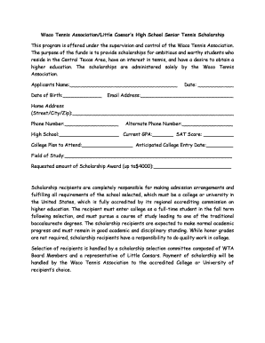 Waco Tennis Association/Little Caesars High School Senior Tennis Scholarship This program is offered under the supervision and control of the Waco Tennis Association - wacotennis