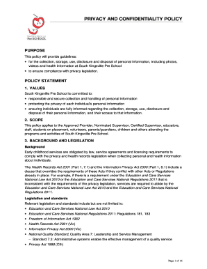Privacy and confidentiality policy - South Kingsville Pre School