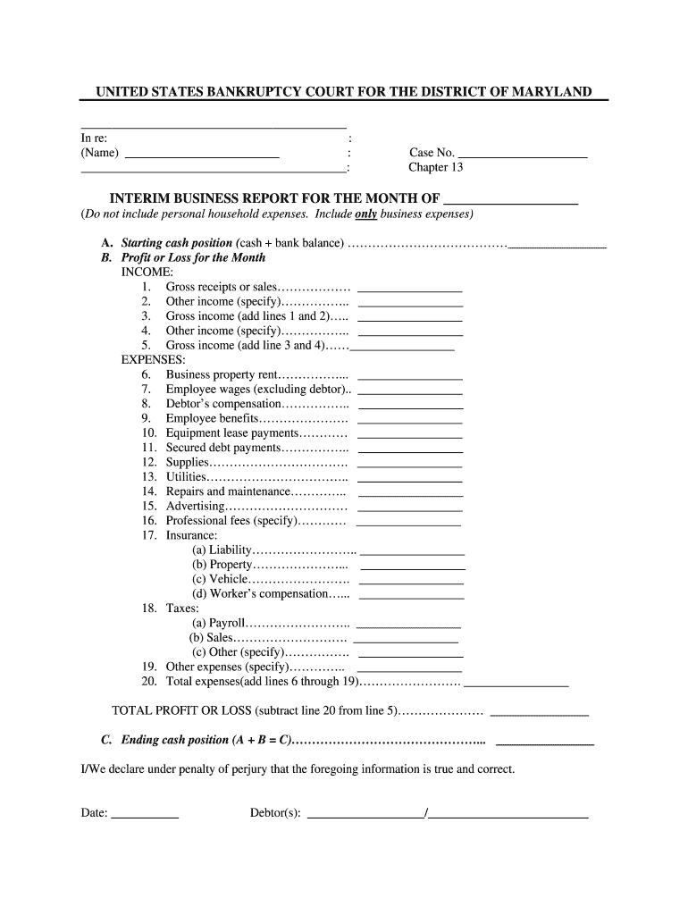 Interim Business Report - Chapter 13 Bowie Preview on Page 1