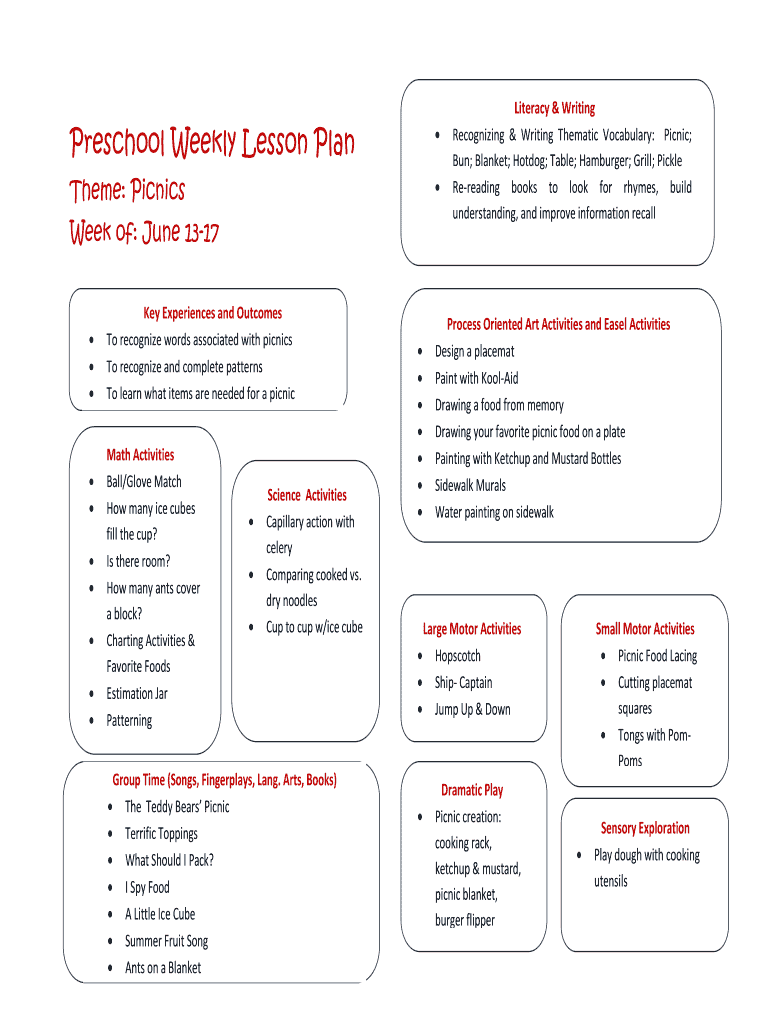Fillable Online Theme: Picnics Fax Email Print - pdfFiller