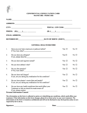 Manicure Pedicure Consultation Form