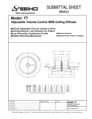Submittal Sheet for Ceiling Diffuser