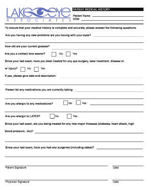 PATIENT MEDICAL HISTORY Patient Name DOB - Lake Eye ...