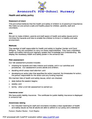 1 Health and safety policy.pdf - Avoncroft Pre-School Nursery - avoncroftpreschoolnursery co
