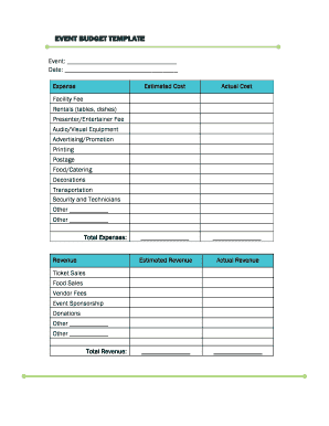 Sample Budget Expense Form - eventplanning unt