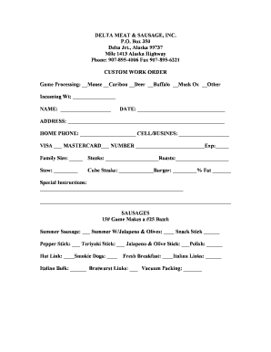 Blank order form - Delta Meat and Sausage Co.