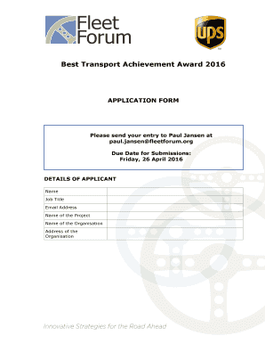 Best Transport Achievement Award 2016 Application Form - fleetforum
