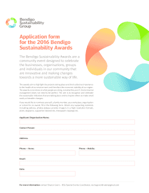 Ecisd trip change form - Application form for the 2016 Bendigo Sustainability Awards - bsg org