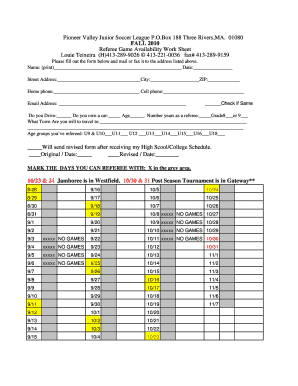work availability sheet