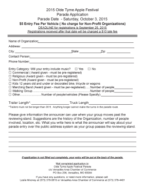 2015 Olde Tyme Apple Festival Parade Application Parade