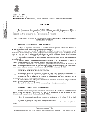 Convocatoria y Bases Selecci n Personal por Contrato de Relevo ...