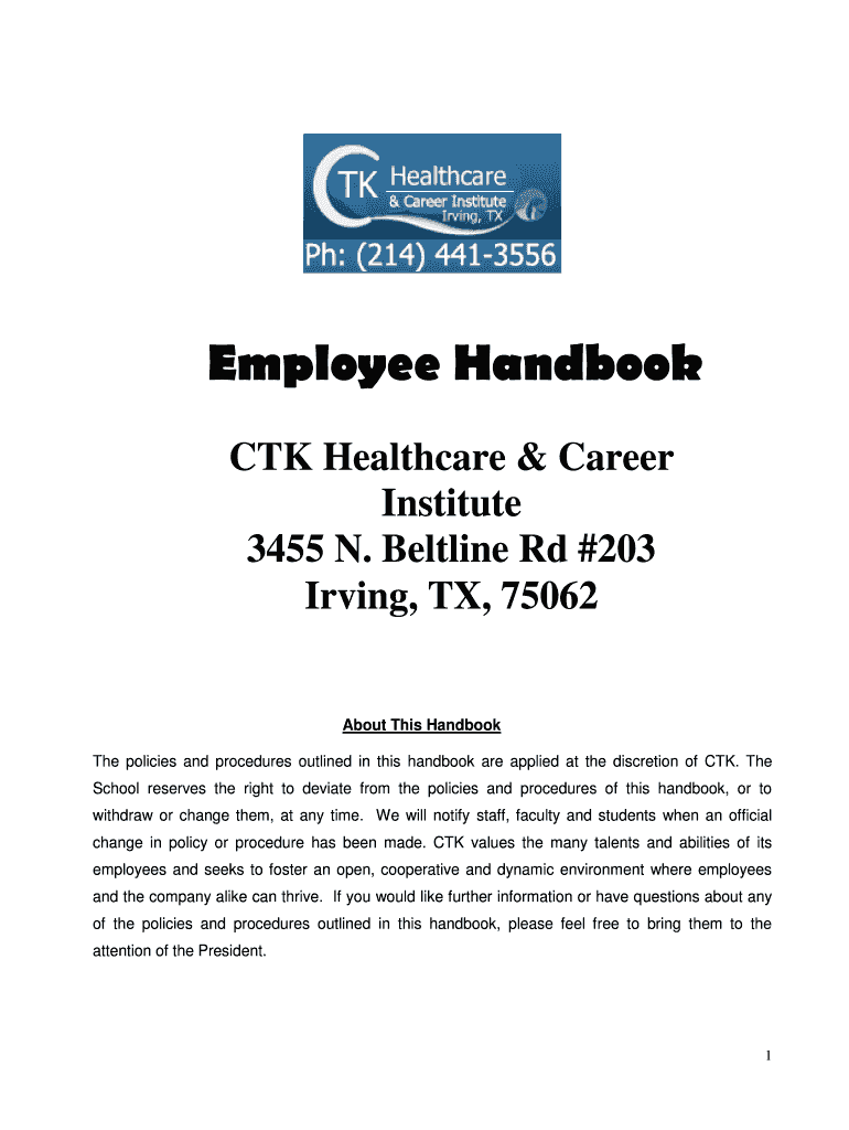 Fillable Online Employee Handbook Template CTK Healthcare & Career