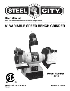 Fillable Online 8 Variable Speed Bench Grinder Model Number 15420