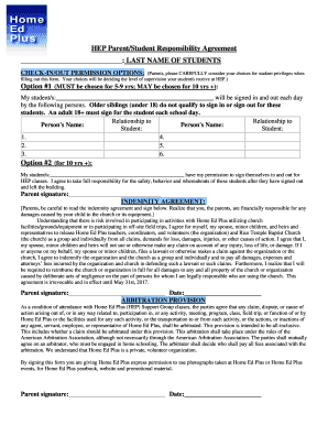 HEP ParentStudent Responsibility Agreement LAST NAME OF