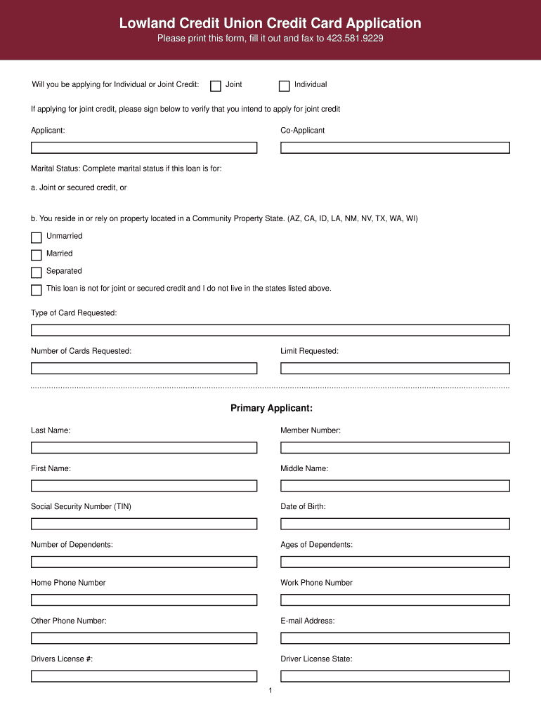 Fillable Online lowlandcu Lowland Credit Union Credit Card Application Fax Email Print pdfFiller
