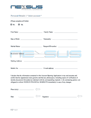 Joint Account Application - Nexsus Financial Markets