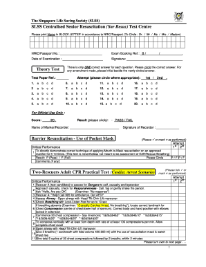Singapore Life Saving Society Senior Resuscitation Test Form
