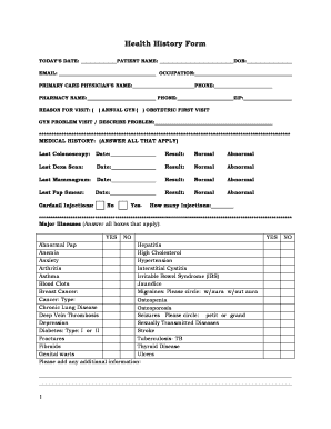 Fillable Online Health History Form - Mainline Ob Gyn Assoc Fax Email ...
