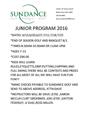 Junior program 2016 - Sundance Golf Banquet Bowl