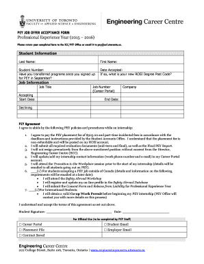 Job offer acceptance email - PEY JOB OFFER ACCEPTANCE FORM Professional Experience Year (2015 2016) Please return your completed form to the ECC/PEY Office or email it to pey ecf