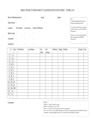 Dps007a - NBDA FROSH TOURNAMENT TEAM REGISTRATION FORM TEMPLATE - nbda