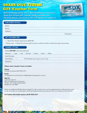 Fillable Online SHARK DIVE XTREME Gift Voucher form - Cheapest Tickets Fax Email Print - pdfFiller