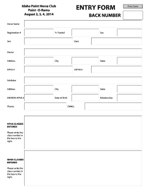 Idaho Paint Horse Club ENTRY FORM Paint -O-Rama August 2