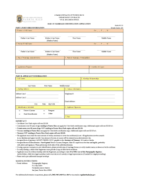 COMMONWEALTH OF PUERTO RICO DEPARTMENT OF HEALTH VITAL RECORDS OFFICE MAILIN MARRIAGE CERTIFICATION APPLICATION Modelo: RD 225 PART I: PARTNERS INFORMATION Revisado: Octubre 2015 1 - serviciosenlinea gobierno