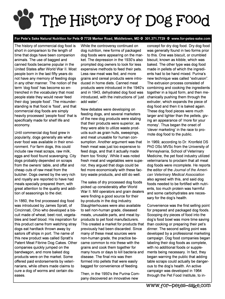Fillable Online The History of Dog Food Fax Email Print pdfFiller