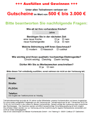 Kitchen Survey Contest Entry Form