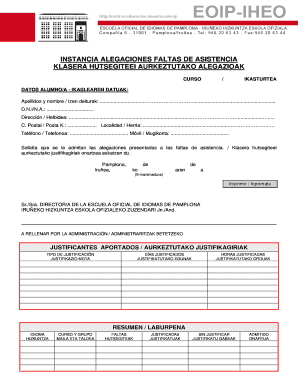 Instancia alegaciones faltas de asistencia - Escuela Oficial de Idiomas