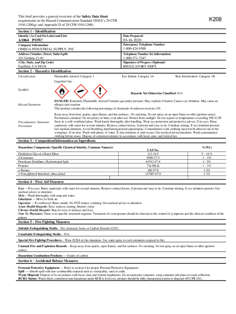 Fillable Online MATERIAL SAFETY DATA SHEET COMPLIES WITH OSHAS HAZARD