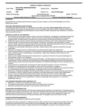 Executive Administrative Assistant Grade: Date of ... - Grand Casino