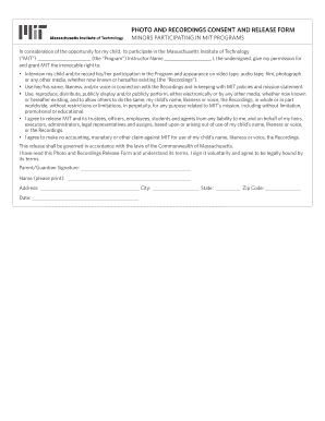 Photo release form for minors - PHOTO AND RECORDINGS CONSENT AND RELEASE FORM MINORS - edgerton mit