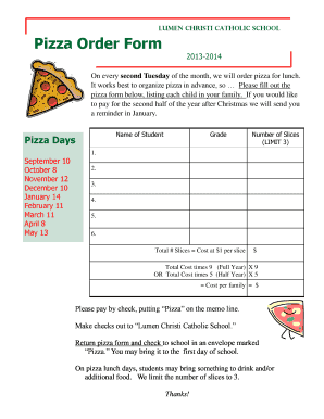 LUMEN CHRISTI CATHOLIC SCHOOL Pizza Order Form - lumenchristischool