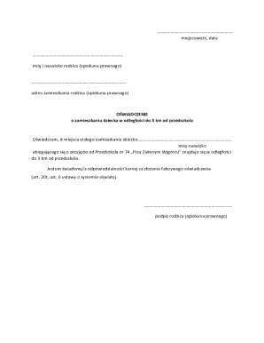 Owiadczenie o miejscu zamieszkania rodzicw